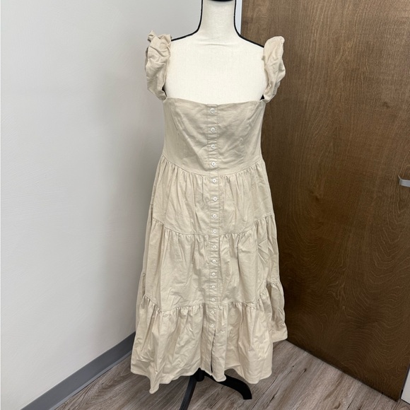 STAUD Cream Ruffled Midi Dress - Picture 1 of 4
